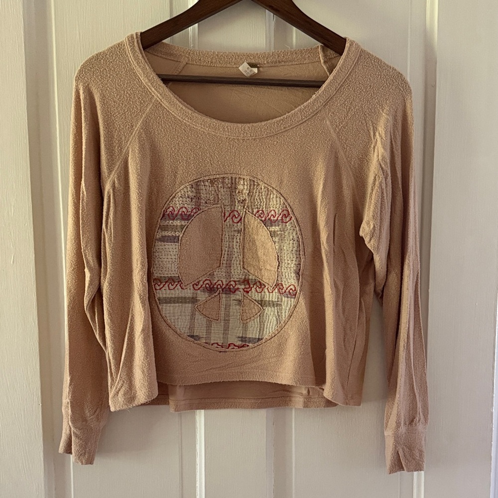Beige Long Sleeve Peace Sign Top